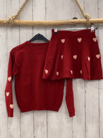 2tlg H&M  Pullover + Rock  Gr. 122/128  rot Strick lachs Plüschherzen 