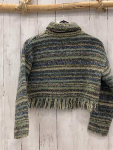 Zara  Pullover  Gr. 128  beige blau mint oliv gemustert Strick Rolli Fransensaum 