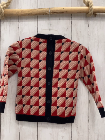 Marnie  Pullover  Gr. 110  altrosa rot weiß schwarze Quadrate mit Striefen schwarzer Bund Strick 100 % Wolle 