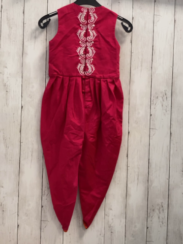 Kleid  Gr. 110  pink weiße Stickerei mit Knöpfen + Pailetten orange Bund 