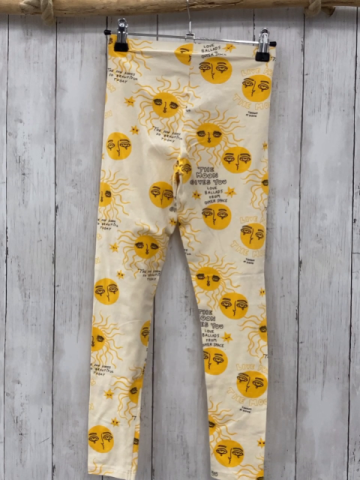 Mini Rodino  Leggings  Gr. 140  creme gelbe Sonnen mit Gesicht schwarze Schrift 
