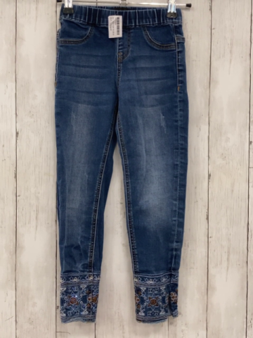 Desigual  Jeggings  Gr. 122/128  blau Jeans am Saum Stickerei + blaue Steine orange Nähte 