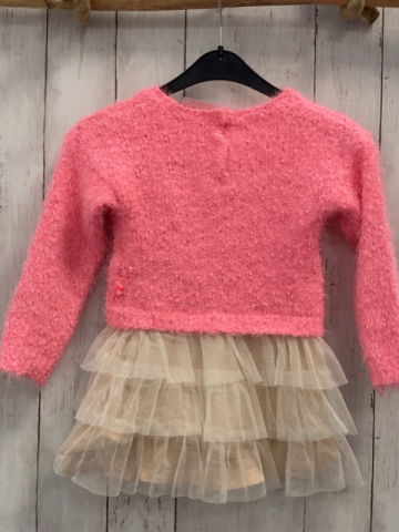 Billieblush  Kleid  Gr. 86  rosa Strickoberteil mit pink Pailetten goldener glänzender Rock beige Tüllrüschenüberrock