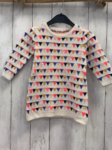 Billieblush  Kleid  Gr. 74  natur Strick bunte Dreiecke zT mit Pailetten