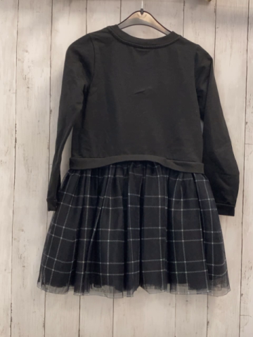 Jilian´s Closet  Kleid  Gr. 128  schwarzes Oberteil mit weißem Eifelturm Schrift mit Glitzer Herzen aus Pailetten 3 lagiger Rock mit schwarz hellgrau kariertem Tüll 