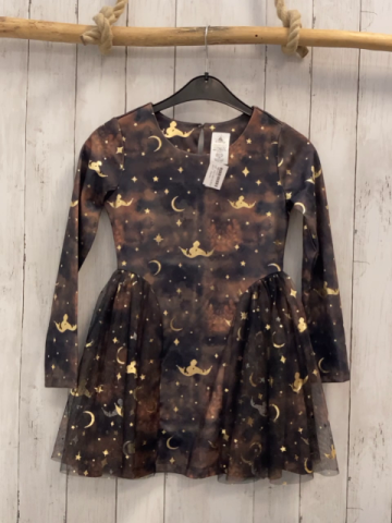 Disney  Kleid  Gr. 122/128  schwarz braun grau gemustert golden Glitzersterne, - monde- Aladin Tüllüberrock 