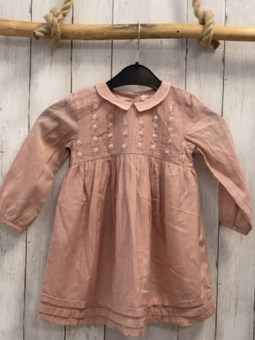 Next  Kleid  Gr. 98  rosa Oberteil mit Rippen weißen gestickten Blumen silber Bommel 