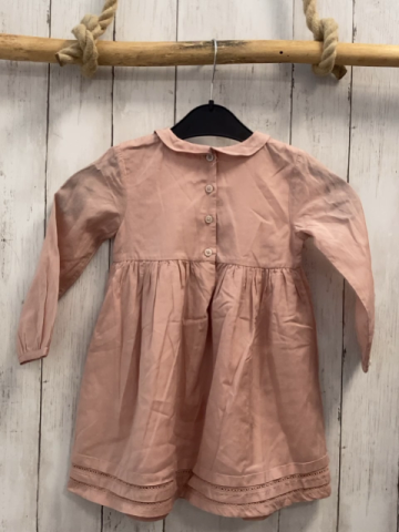 Next  Kleid  Gr. 98  rosa Oberteil mit Rippen weißen gestickten Blumen silber Bommel 