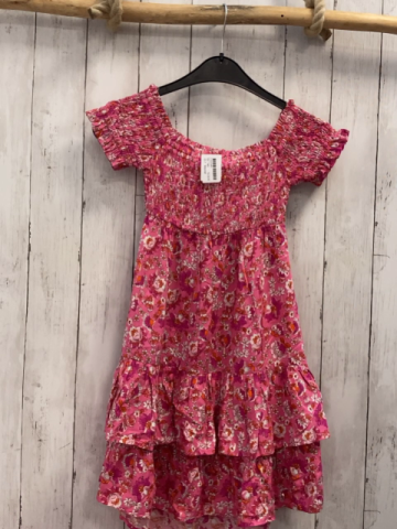 Mayoral  Kleid  Gr. 140  pink pflaum rosa weiße Blumen gesmokes Obertil silber Glitzerstriche 