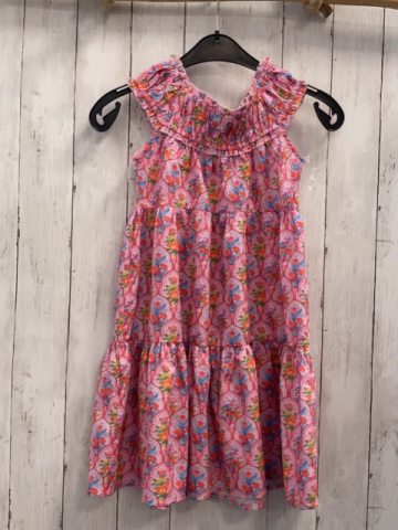 Monsoon  Kleid  Gr. 134/140  rosa gesmokter Ausschnittbereich Ornamentdruck mit Blumen 