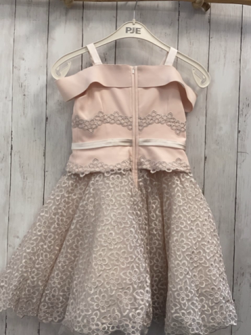 Monna Lisa  Kleid  Gr. 122  rosa Oberteil mit Schulterband silber Blumenstickerei Tüllüberrock mit silber Blume Unterrock 