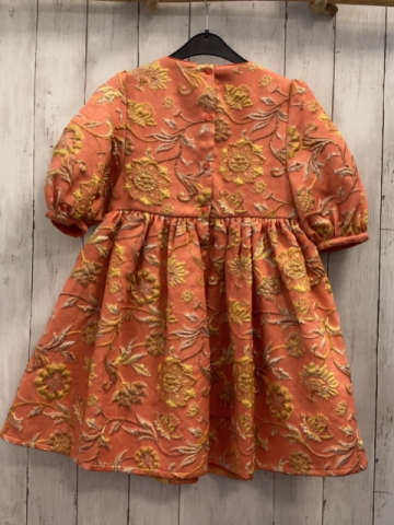 Next  Kleid  Gr. 128  orange + gelb hellbraune Blumen + silber hellbraune Äste Glitzer 