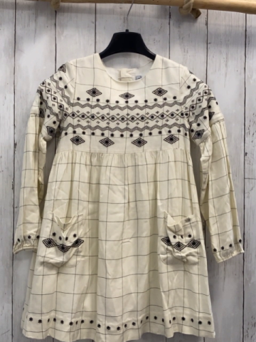 Tartine et Chocolat  Kleid  Gr. 116  beige schwarze Karos + Stickerei mit Rauten und Blumen 