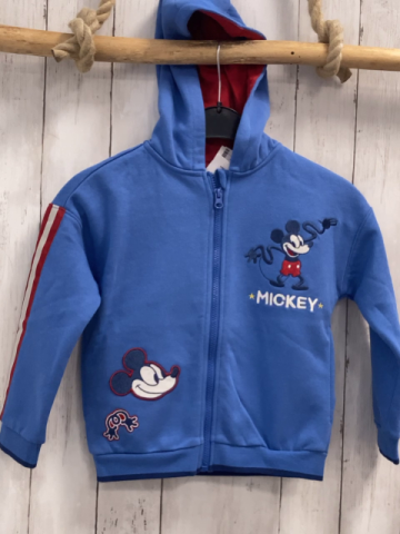 Disney  Sweatjacke  Gr. 122  hellblau Kapuze + rot beige Streifen auf den Ärmeln Micky Mouse 