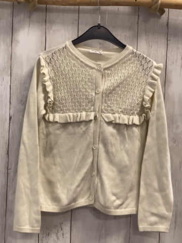 Eden et Victor  Strickjacke  Gr. 128  weiß Rauten mit Lochmuster Rüschen