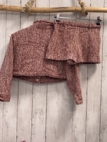 2tlg Zara  Blazer + Shortsrock Gr. 134  weinrot hellgrau meliert Strick + weinrotes Futter 