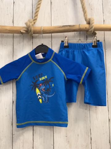 neu 2tlg  UV-Schutzset  Gr. 74  hellblau blau Dino Surfbret Palmen gelbe Nähte 