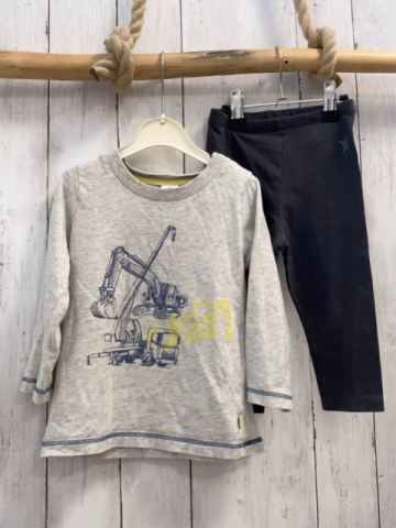2tlg Sanetta  Schlafanzug  Gr. 92  hellgrau Bagger Kranwagen + grau 