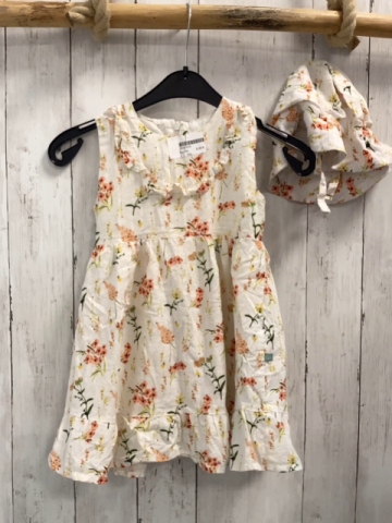 2tlg  Kleid + Hut  Gr. 92  weiß Blumen