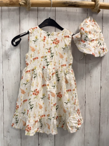 2tlg  Kleid + Hut  Gr. 92  weiß Blumen