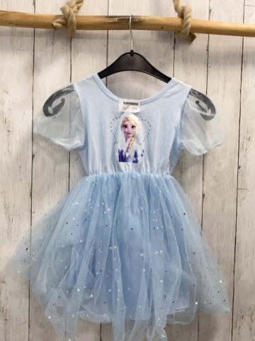   Kleid Gr. 110  hellblau Oberteil mit Elsa Tüllrock mit silber Sternen und Monden 