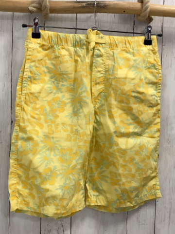 H&M  Shorts  Gr. 158/164  gelb mais hellblaue Schrift Blumen + Palmen 