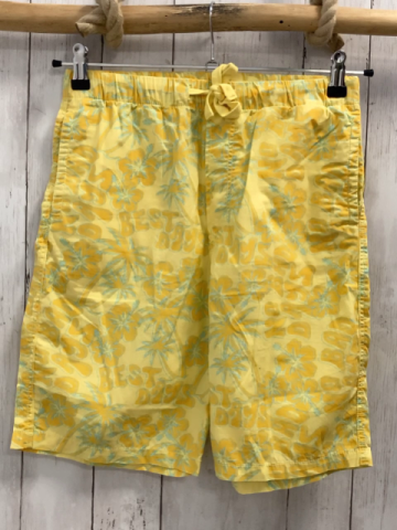 H&M  Shorts  Gr. 158/164  gelb mais hellblaue Schrift Blumen + Palmen 