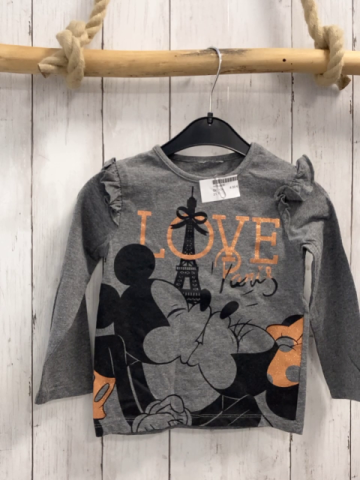   Langarmshirt  Gr. 104  grau Micky + Minnie Mouse Eiffelturm rost Glitzerschrift 