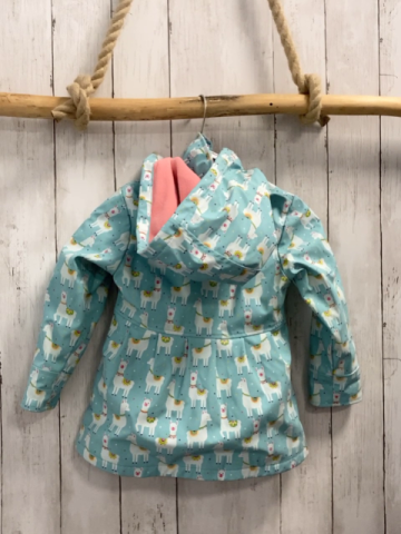   Regenjacke  Gr. 92  hellblau gummiert Lamas rosa Knöpfe + Fleecefutter 
