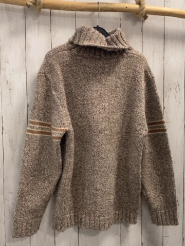 Scotch & Soda  Pullover  Gr. 164/170  beige braun meliert + hellbrauner Streifen Strick Schrift 