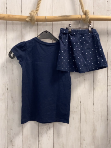 2tlg  T-Shirt + Shorts  Gr. 122/128  blau + weiße Punkte Lady Bug 