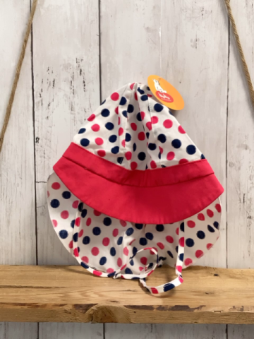 neu  Kappe  Gr. 49cm  weiß blau pink Punkte pink Schirm mit Nackenschutz 