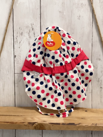 neu  Kappe  Gr. 49cm  weiß blau pink Punkte pink Schirm mit Nackenschutz 