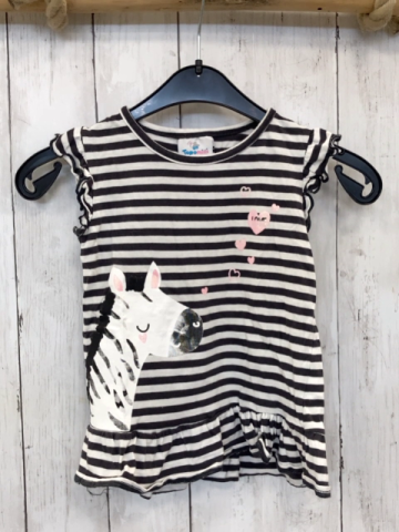   T-Shirt  Gr. 92  dunkelgrau weiße Streifen Giraffe rosa Glitzerherzen 