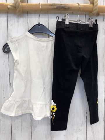 2tlg  T-Shirt + Leggings  Gr. 98  weiß Mädchen mit schwarzem Rock Blumen + Bienen mit Glitzer+ schwarz mit Blumen  