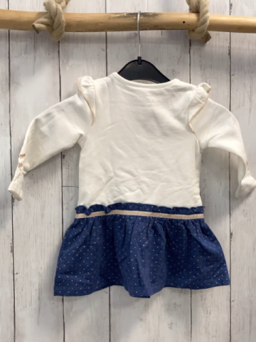 Disney  Kleid Gr. 74  creme Minnie Mouse mit bronze Glitzer blauer Rock mit goldene Punkten 