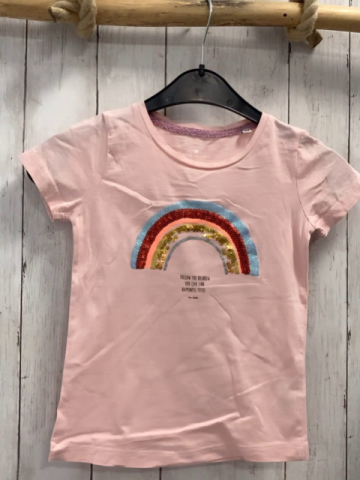 Tom Tailor  T-Shirt  Gr. 116  rosa bunter Glitzerbogen mit Pailetten Schrift 