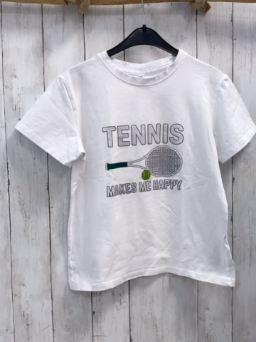   T-Shirt  Gr. 140  weiß Tennisschläger Schrift 
