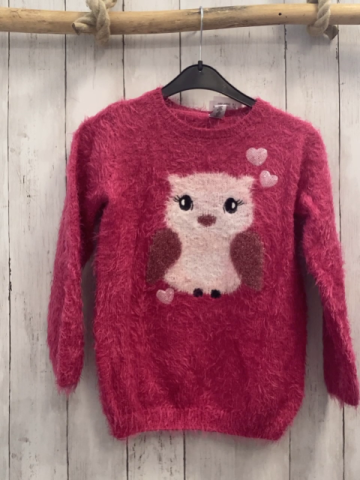 Dopodopo Pullover  Gr. 128  pink Strick flusig Eule mit Glitzer 
