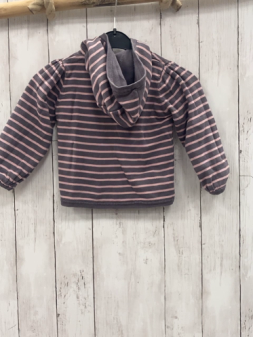 Vertbaudet  Wende-Strickjacke  Gr. 104  grau rosa Streifen / grau Kapuze 