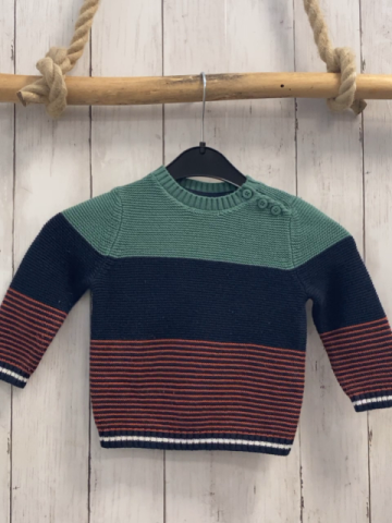 S´Oliver Pullover  Gr. 74   grün blau + orange blaue Streifen + weißer Streifenbund Strick 
