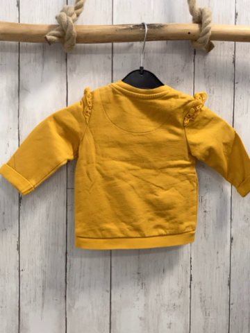   Pullover  Gr. 74  mais weiße Schrift Rüschen bunte Bommel 