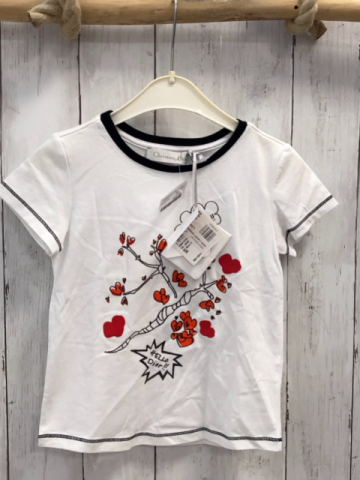 neu Christian Dior  T-Shirt  Gr. 98  weiß schwarzer Ast mit rotenHerzen schwarzer Bund Outletpries 75 €  