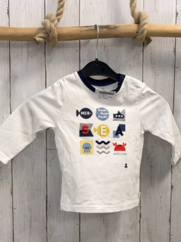 Obaibi  Langarmshirt  Gr. 74  weiß bunte Bilder blauer Bund 