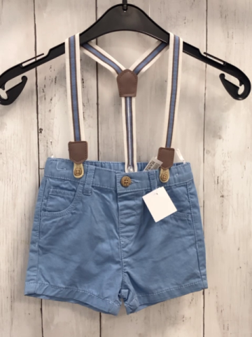   Shorts  Gr. 68  hellblau mit hellblau weiß braun gestreiften Hosenträgern 