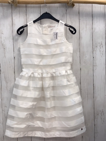 Esprit  Kleid  Gr. 128  weiß zweilagig weiß transparent gestreiftes Überkleid 