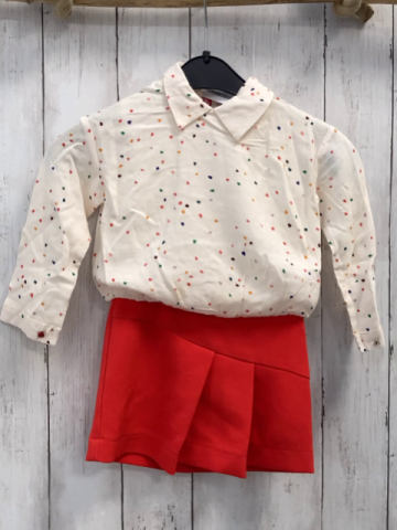 Paul Smith  Kleid  Gr. 98  creme Oberteil mit bunten Herzen roter Rock 