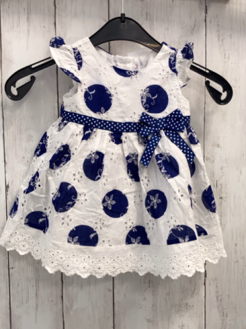 Smart Heart Rose  Kleid  Gr. 68  weiß blaue Punkte Lochstickerei 