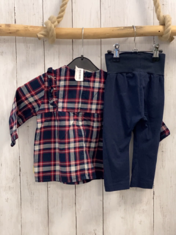 2tlg Steiff  Kleid + Leggings  Gr. 74  blau rot weiß kariert Rüschen + blau 