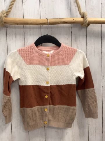 H&M Strickjacke Gr. 122  rosa weiß braun Lochmuster